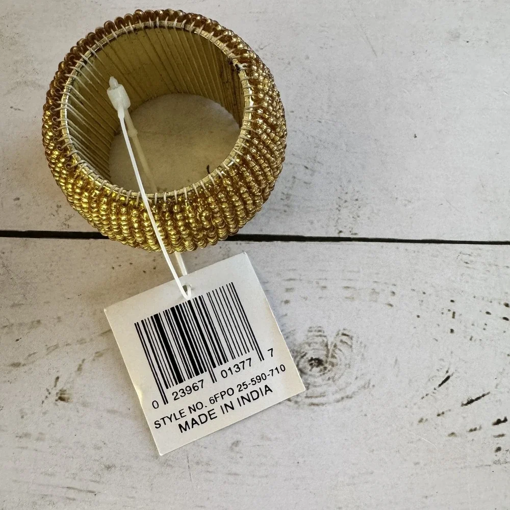 Linens'n Things Gold Beaded Napkin Rings Set of 7 Elegant Table‎ Decor